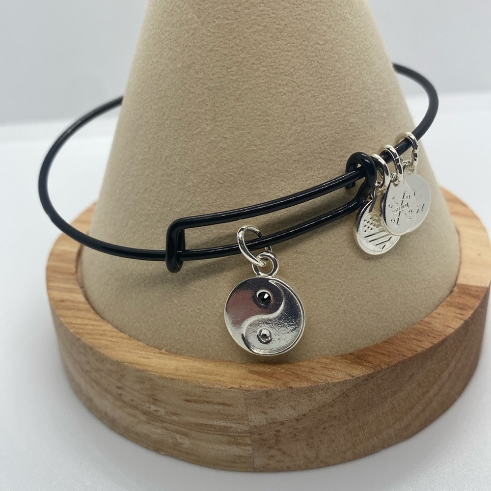 Alex and Ani ☯️Yin Yang☯️ Shiny Silver Charm Bangle Bracelet/Like New - Picture 2 of 7